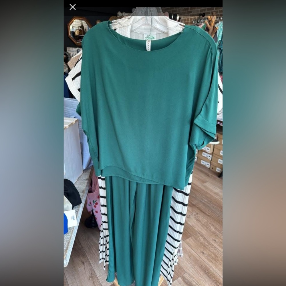Zenana Outfitters Green Tiered Wide Leg Jumpsuit Casual